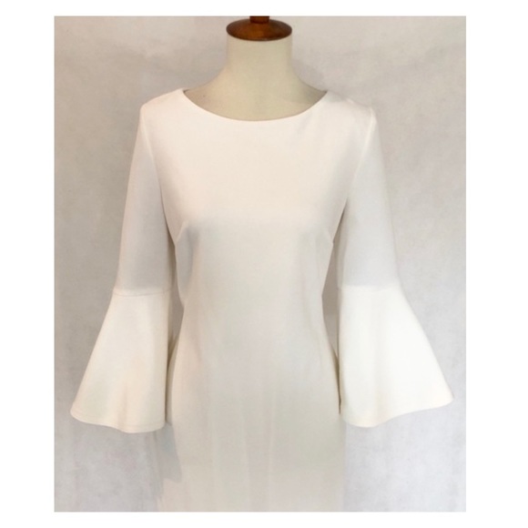 Calvin Klein Bell Sleeve Ivory Sheath Dress - Picture 2 of 10